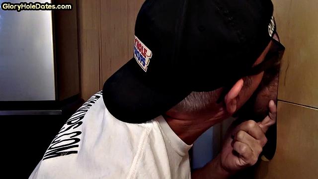 Gloryhole DILF takes fresh load in his greedy mouth