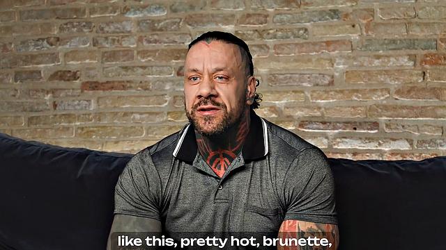 Inked fellow drills brunette girlpartner's clean-shaven cunny until she's frosted in cum.