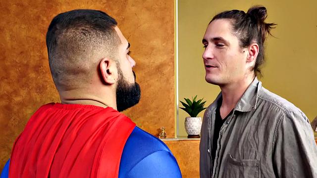 Buff superheroes sucking after bareback in couple