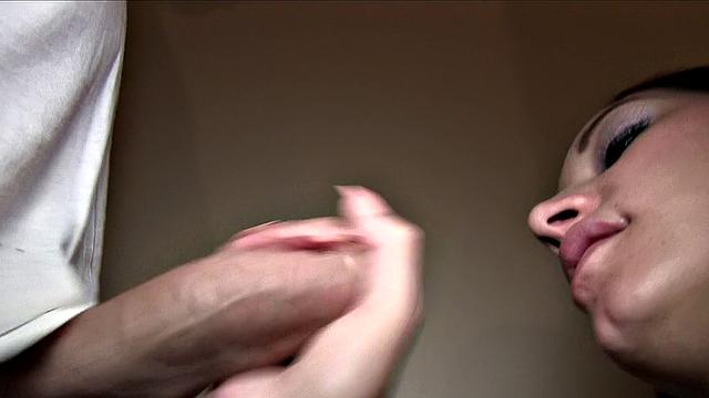 Brunette cutie bangs stranger outdoors in pov, cowgirl and blowjob included