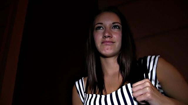 Brunette cutie bangs stranger outdoors in pov, cowgirl and blowjob included