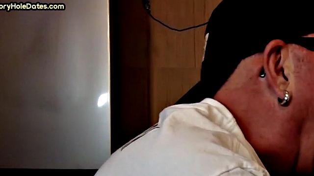 Deepthroating gloryhole DILF eats meat in POV closeup