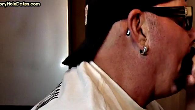 Deepthroating gloryhole DILF eats meat in POV closeup