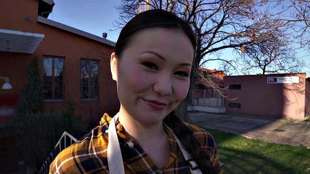 Picked up shy Asian riding cowgirl in washing room