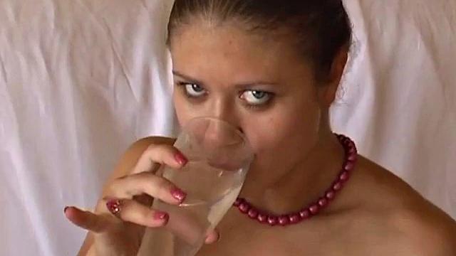 Blonde girl rubs her tight pussy