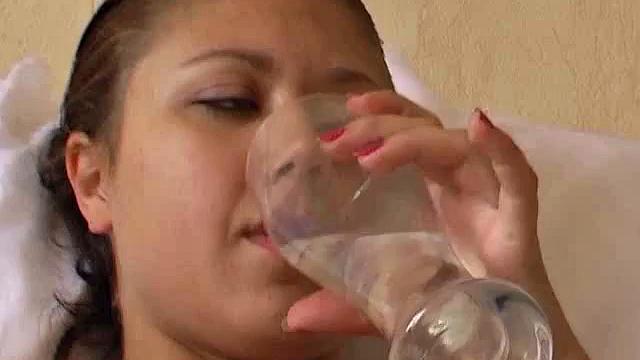 Blonde girl rubs her tight pussy