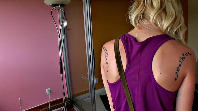 Blonde with small tits enjoys a wild outdoor fuck n lick with a big dick