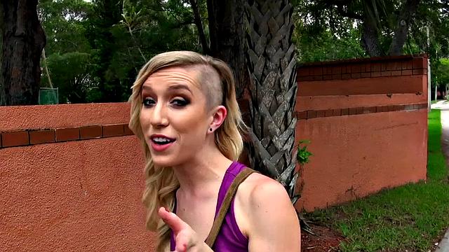 Blonde with small tits enjoys a wild outdoor fuck n lick with a big dick