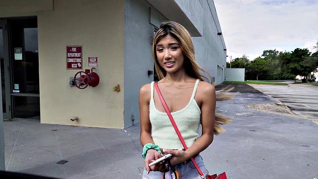 Big cock pounds a hot Asian teen in a car with a smile