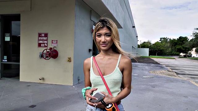 Big cock pounds a hot Asian teen in a car with a smile