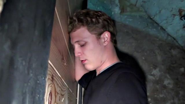 Gloryhole amateur stud fucked in sling by blond after BJ