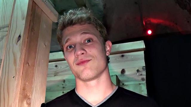 Gloryhole amateur stud fucked in sling by blond after BJ