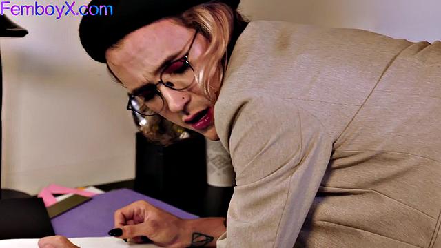 Upskirt geeky trap throatfucked