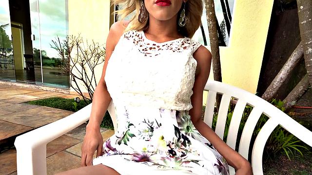 Latina hottie with pierced nipples wanks in thong while getting her big tits and ass out