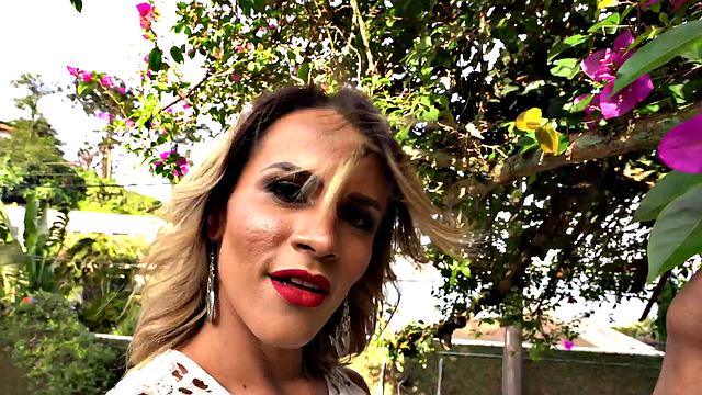 Latina hottie with pierced nipples wanks in thong while getting her big tits and ass out