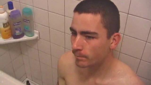 As Dan takes a shower he soaps down his wet naked body, working up a good lather and nice big boner. After edging himself a few times, he's squirting out a monster cum gusher.