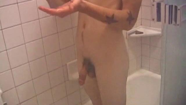 As Dan takes a shower he soaps down his wet naked body, working up a good lather and nice big boner. After edging himself a few times, he's squirting out a monster cum gusher.