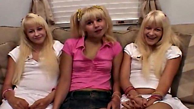 Horny blonde lesbians in group