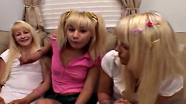 Horny blonde lesbians in group