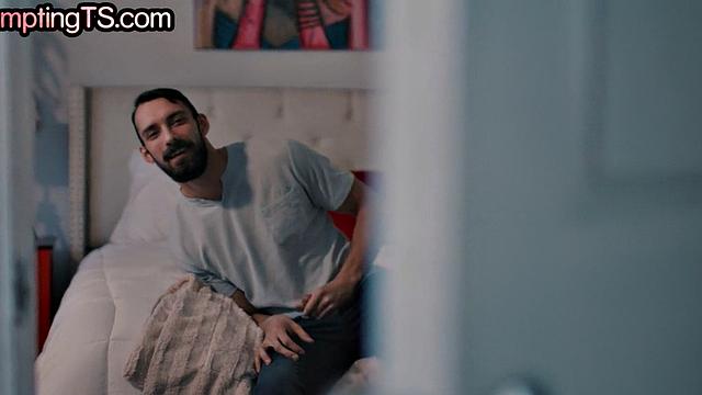 Toys loving Trans in sexy lingerie bareback fucked