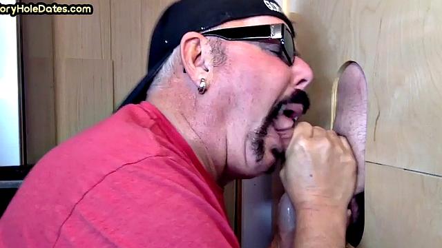 Auntie with Moustache giving blowjob