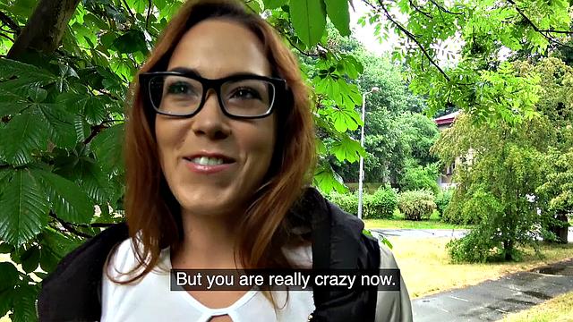 A tattooed amateur babe smile and ride POV doggystyle with glasses on