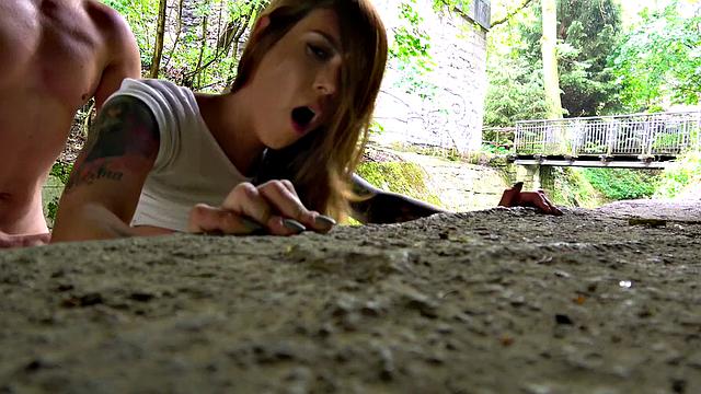 A tattooed amateur babe smile and ride POV doggystyle with glasses on