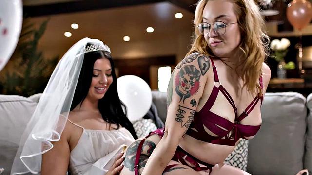 GIRLSWAY - Horny Bride Holly Day Cheats With PAWG Redhead Emma Magnolia During Striptease
