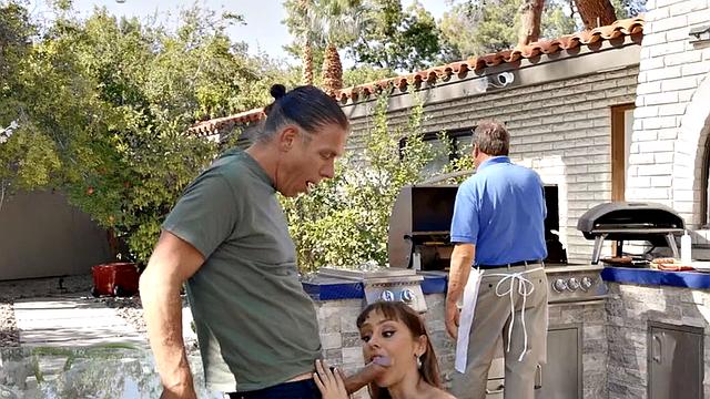 Big ass oiled anal babe fucked in kitchen till cum in mouth