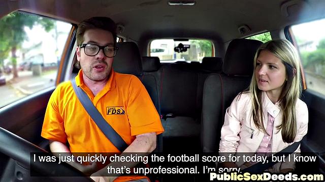 Petite bae bouncing on driving teacher