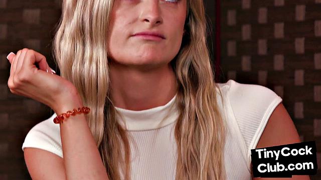 Blonde teasing tiny cock wanker