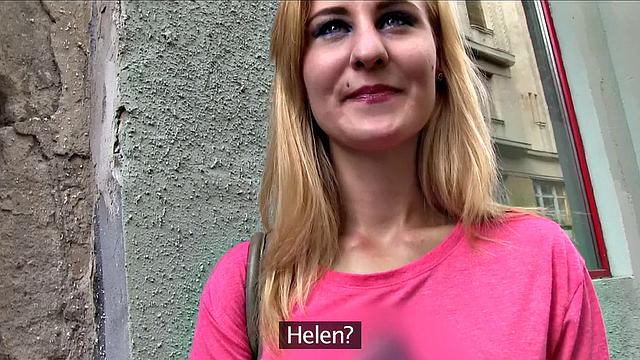 Hot blonde babe fucks a stranger in public place