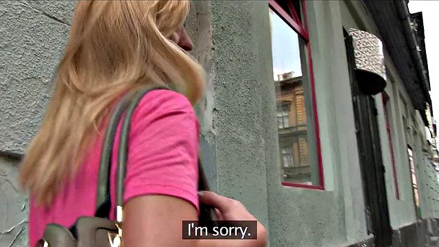 Hot blonde babe fucks a stranger in public place