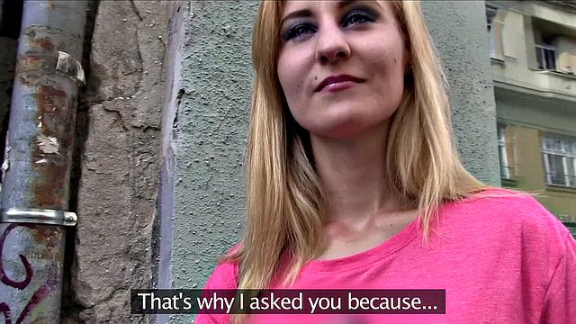 Hot blonde babe fucks a stranger in public place