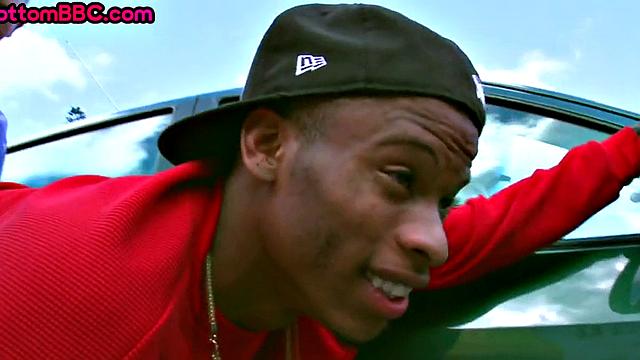 Real Black tattooed guy public fucked outside by white top