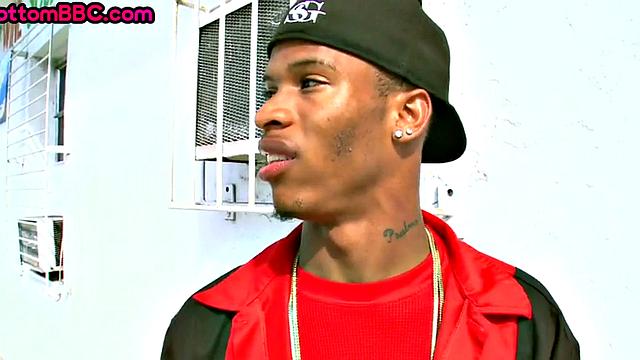 Real Black tattooed guy public fucked outside by white top