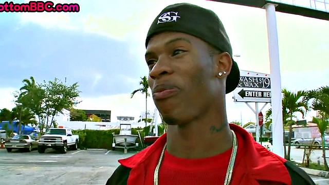 Real Black tattooed guy public fucked outside by white top