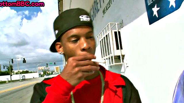 Real Black tattooed guy public fucked outside by white top