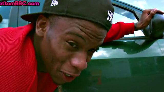 Real Black tattooed guy public fucked outside by white top