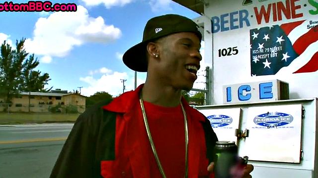 Real Black tattooed guy public fucked outside by white top