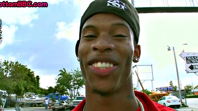 Real Black tattooed guy public fucked outside by white top