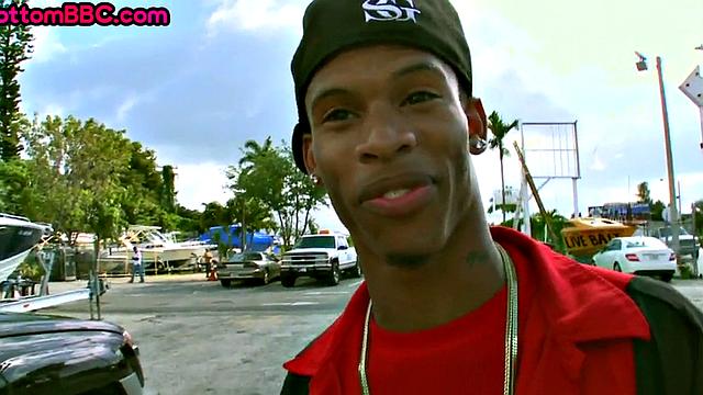 Real Black tattooed guy public fucked outside by white top