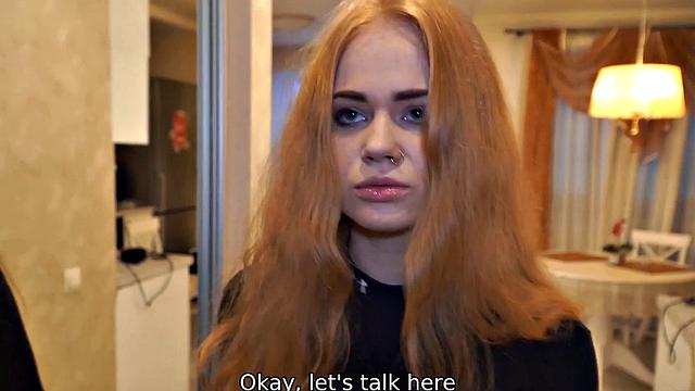 DEBT4k. Young debt collector seduces the red-haired waitress