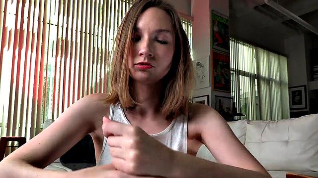 21yo GF with small boobs handjob wanks cock in dirty talking POV