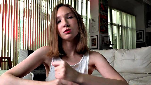 21yo GF with small boobs handjob wanks cock in dirty talking POV