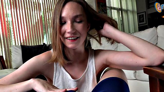 21yo GF with small boobs handjob wanks cock in dirty talking POV