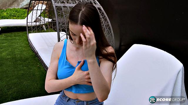 Beautiful Brunette Teen Hazel Shows Off Her Hairy Pussy Outdoors.