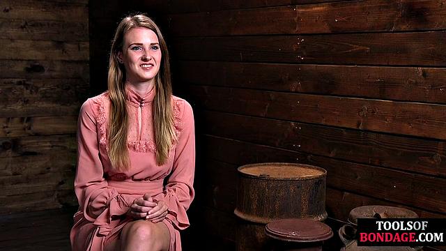 Masked BDSM babe tied up by master in his sex room