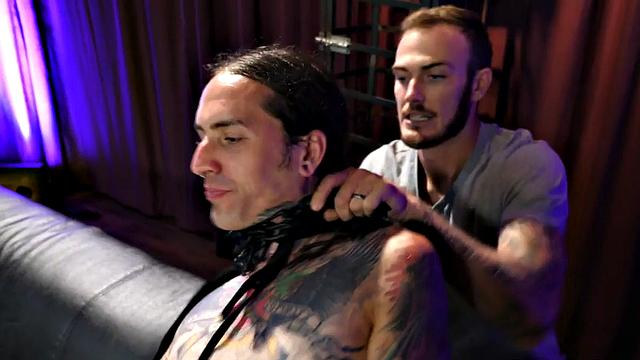 Inked stud sucked before erotic frottage until cumming