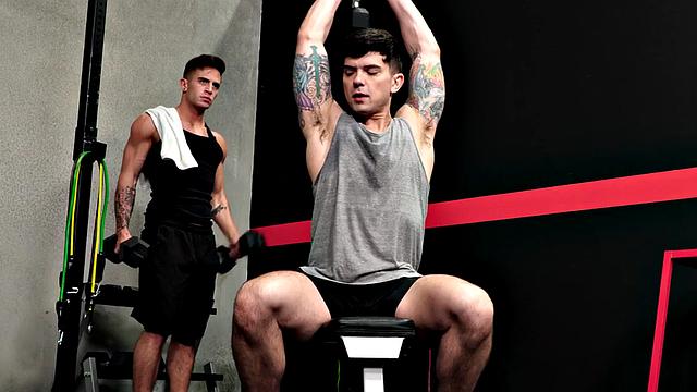 Athletic gym stud barebacked in locker by his BF